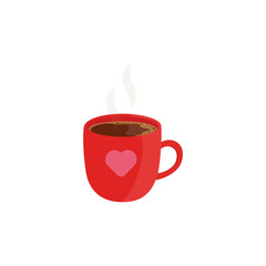 Red cup of coffee isolated on a white background.