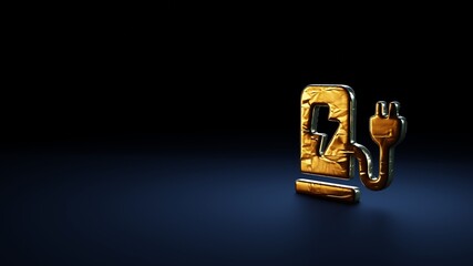 3d rendering symbol of charging station wrapped in gold foil on dark blue background