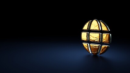 3d rendering symbol of globe wrapped in gold foil on dark blue background