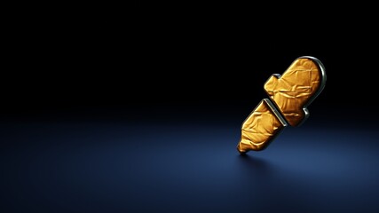 3d rendering symbol of eye dropper wrapped in gold foil on dark blue background