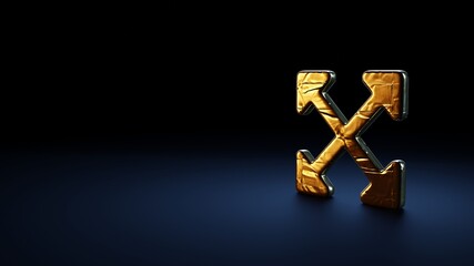 3d rendering symbol of expand arrows  wrapped in gold foil on dark blue background