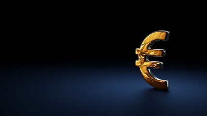 3d rendering symbol of euro sign wrapped in gold foil on dark blue background