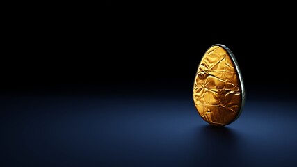 3d rendering symbol of egg wrapped in gold foil on dark blue background