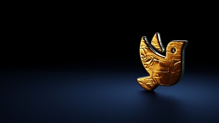 Obraz premium 3d rendering symbol of dove wrapped in gold foil on dark blue background