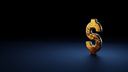 3d rendering symbol of dollar wrapped in gold foil on dark blue background