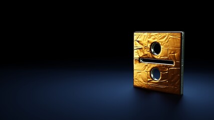 3d rendering symbol of divide wrapped in gold foil on dark blue background