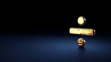 3d rendering symbol of divide wrapped in gold foil on dark blue background