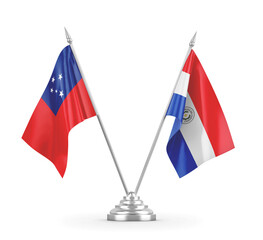 Paraguay and Samoa table flags isolated on white 3D rendering