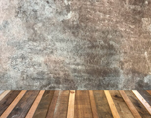 Montage grunge pieces of timber floor with old loft concrete wall