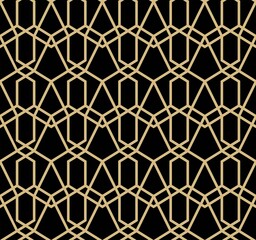 Black and gold texture. Abstract geometric pattern with lines, rhombuses A seamless vector background. 