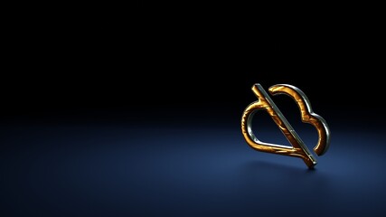3d rendering symbol of disable cloud wrapped in gold foil on dark blue background