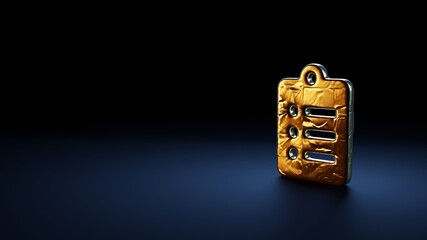 3d rendering symbol of clipboard list wrapped in gold foil on dark blue background