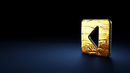 3d rendering symbol of caret square left wrapped in gold foil on dark blue background