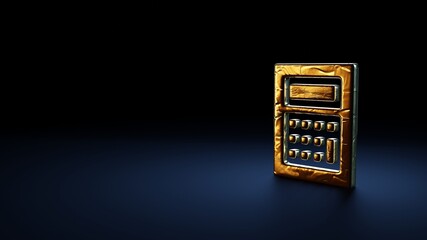 3d rendering symbol of calculator wrapped in gold foil on dark blue background