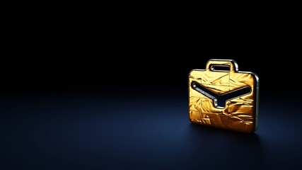 3d rendering symbol of briefcase wrapped in gold foil on dark blue background