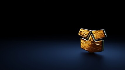 3d rendering symbol of box open wrapped in gold foil on dark blue background
