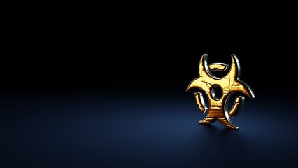 Fototapeta premium 3d rendering symbol of biohazard wrapped in gold foil on dark blue background