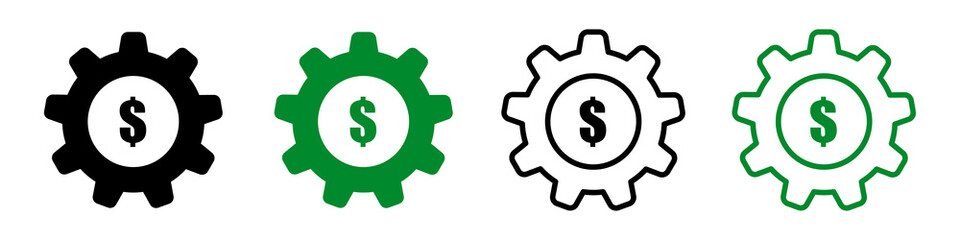 Gear icon, settings, dollar in gear icon, gear wheel, gears flat icon with dollar, vector illustration.