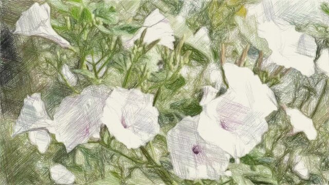 art drawing color of Morning glory flower in nature garden