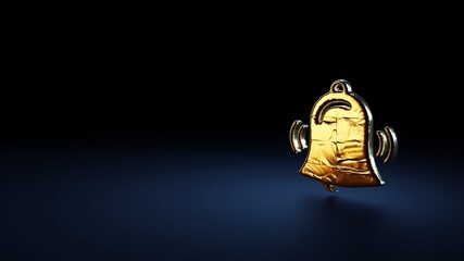 3d rendering symbol of alarm wrapped in gold foil on dark blue background