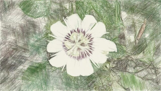 art drawing color of White Passiflora foetida flower in nature garden