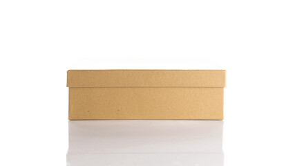 Mockup box paper. Brown cardboard carton package for shipping delivery isolated on white background. Closed craft paper object mockup for design.