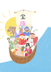 宝船　七福神　アマビエ　丑年　年賀状　文字なし