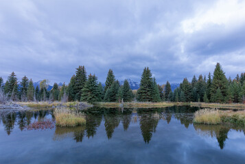 Fototapeta na wymiar Scenic Reflection Landscape in the Tetons in Autumn