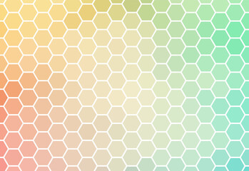 Hexagon mosaic background, abstract orange green honeycomb icy vector design.