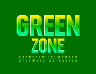 Vector eco sign Green Zone. Gradient color Font. Glossy set of Alphabet Letters and Numbers