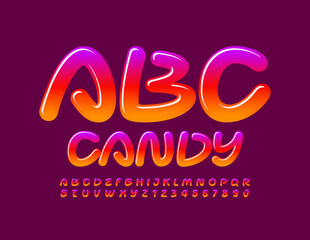 Vector Candy Alphabet. Bright creative Font. Gradient color shiny Letters and Numbers set