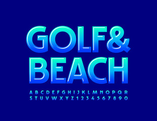 Vector modern sign Golf and Beach. Gradient Blue Font. Glossy creative Alphabet Letters and Numbers set