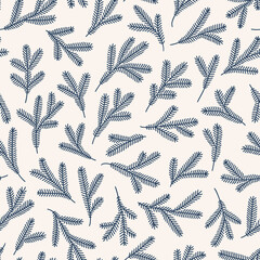 Hand Drawn Vector Seamless Pattern with Fir Branches