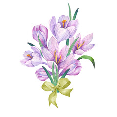 bouquet of flowers with watercolor  crocuses