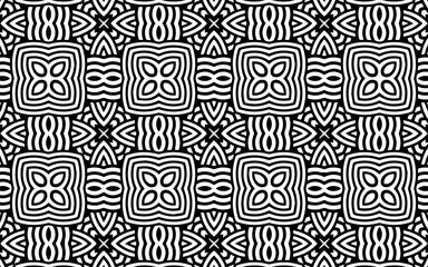 Geometric ethnic Indian texture in doodling style. Stylish oriental background for design, wallpaper, textile, coloring. Abstract black white template.