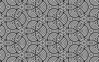 Geometric ethnic original texture in doodling style. Stylish Indian background for wallpaper, textile, coloring. Abstract black white template.