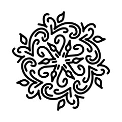 Abstract mandala ornament. Snowflake pattern. Black and white authentic background. Vector illustration.