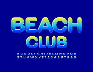 Naklejka na ściany i meble Vector creative sign Beach CLub. Glossy gradient Font. Shiny bright Alphabet Letters and Numbers set