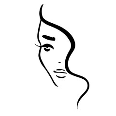 Template beauty products. Abstract girl portrait. Beauty lettering. Vector illustration.