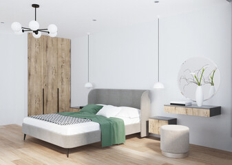 Modern bedroom interior. 3D rendering.