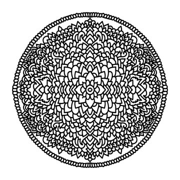 Abstract mandala ornament. Asian pattern. Black and white authentic background. Vector illustration.