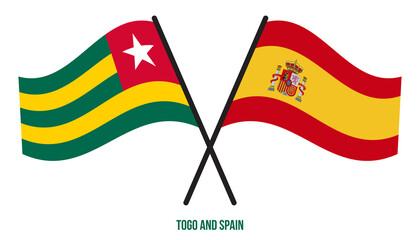 Togo and Spain Flags Crossed And Waving Flat Style. Official Proportion. Correct Colors.