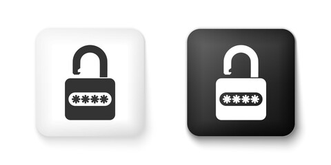 Black and white Password protection and safety access icon isolated on white background. Lock icon. Security, safety, protection, privacy concept. Square button. Vector.