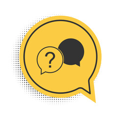 Black Chat question icon isolated on white background. Help speech bubble symbol. FAQ sign. Question mark sign. Yellow speech bubble symbol. Vector.
