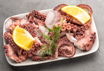Fresh octopus salad with lemon and dill