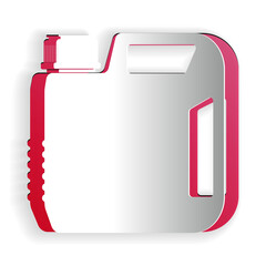 Paper cut Plastic canister for motor machine oil icon isolated on white background. Oil gallon. Oil change service and repair. Engine oil sign. Paper art style. Vector.