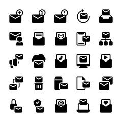 Set of E-mail mail Email Mailbox glyph style icon - vector