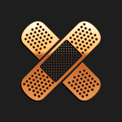 Gold Set Bandage plaster icon isolated on black background. Medical plaster, adhesive bandage, flexible fabric bandage. Long shadow style. Vector.