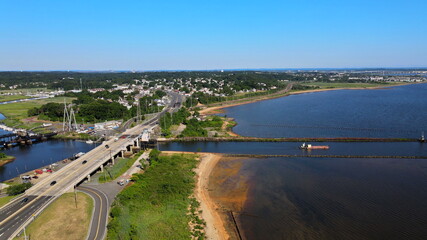 Panoramic beautiful urban landscape small coastal in area view from to ocean bay pier