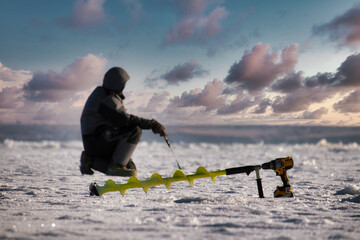 winter sport, winter fishing fishing outside on the ice